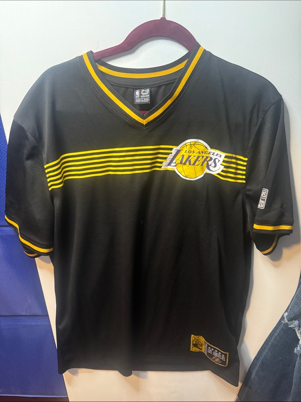 NBA Los Angeles Lakers Black & Yellow Striped V-Neck Jersey